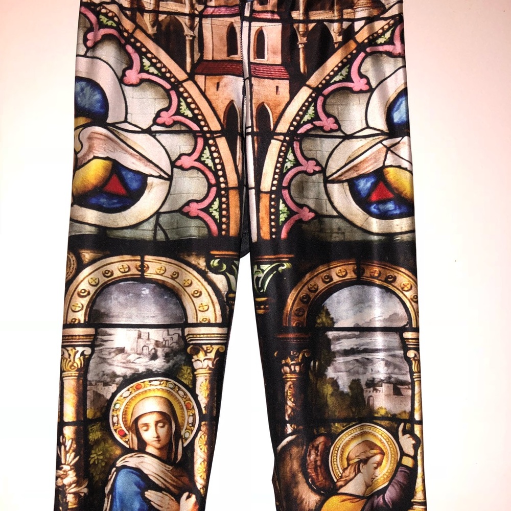 BlackMilk Stained Glass Religious Print Leggings - Multicolor